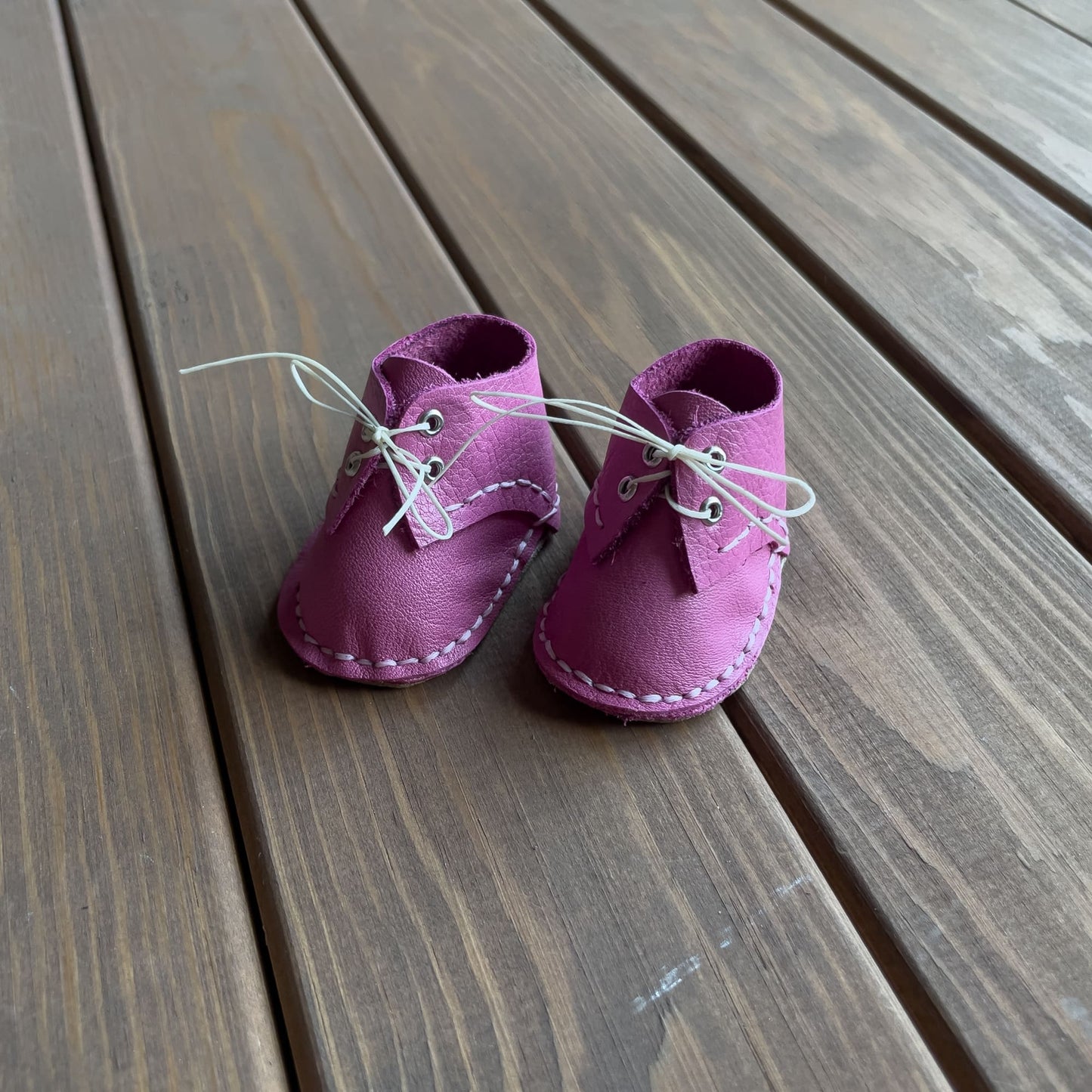 Waldorf Doll Dark Pink Shoes for 16-14 inch Dolls | Handmade Leather Doll Footwear & Boots