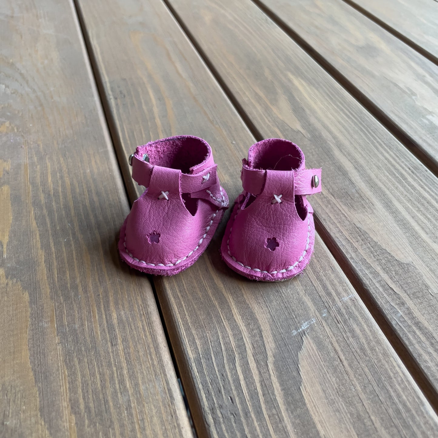 Waldorf Doll Dark Pink Shoes for 16-14 inch Dolls | Handmade Leather Doll Footwear & Boots