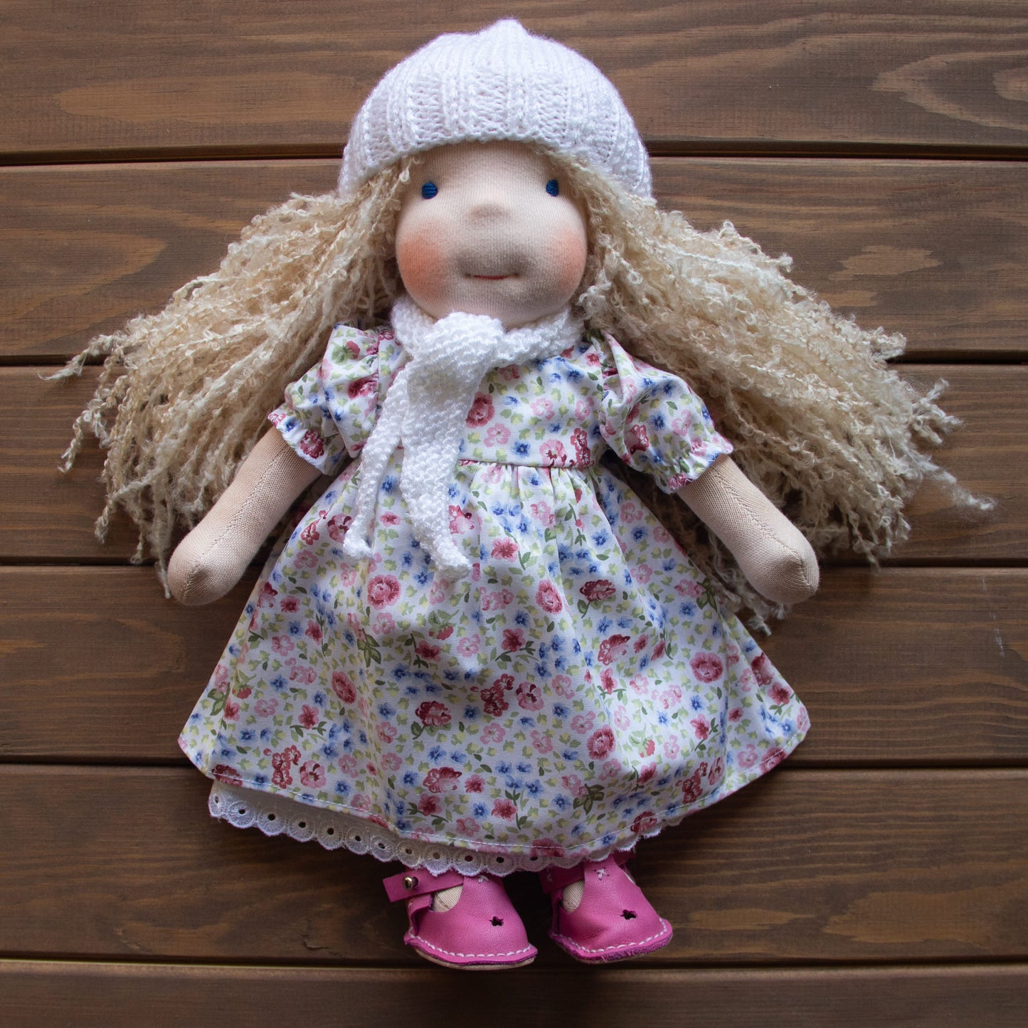 Waldorf Doll White Yarn Hat and Scarf for 16 - 14 inch Dolls | Handmade Doll Yarn Hat & Scarf