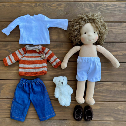 Handmade Waldorf Inspired Doll with Set of Clothes, Personalized Soft Doll Christmas 1 Year Old Boy Gift, Made for Order Boy Doll