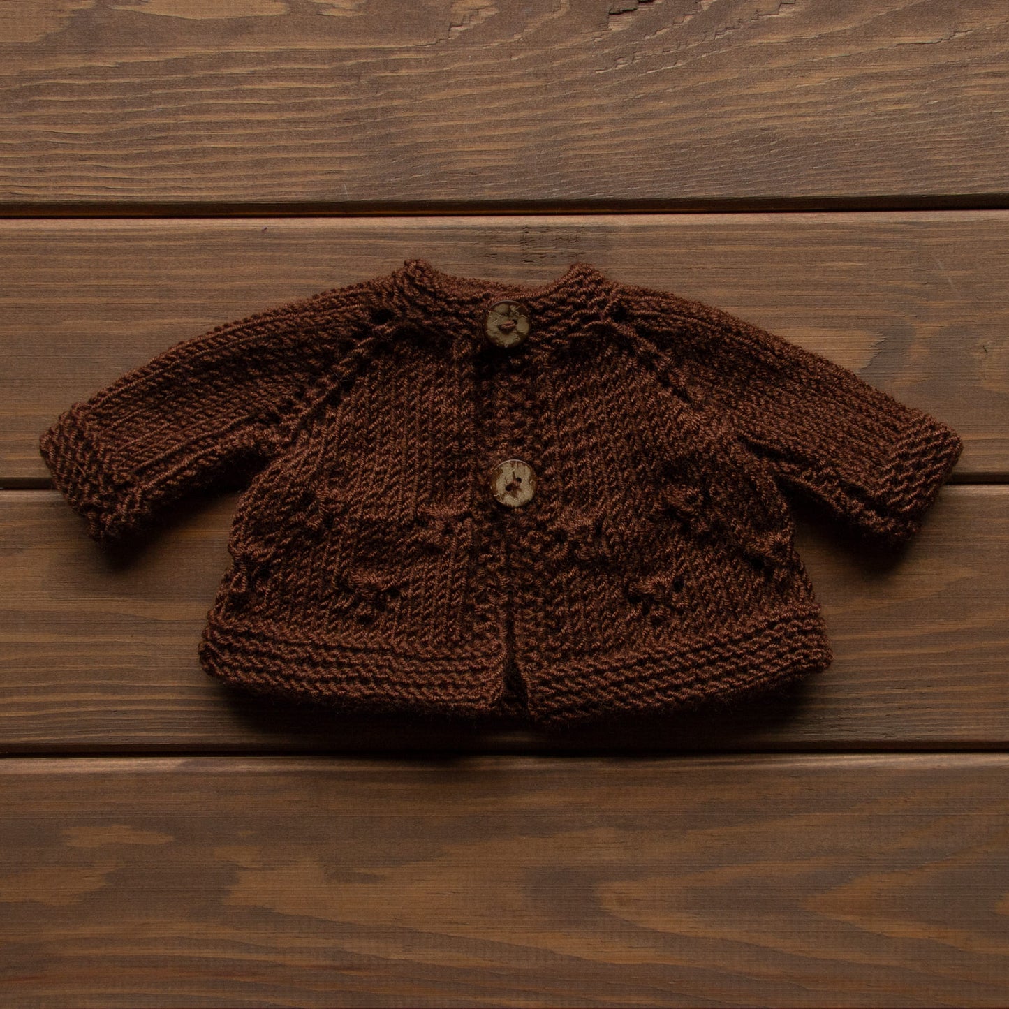 Waldorf Doll Brown Cardigan for 16 - 14 inch Dolls | Hand Knitted Wool Doll Cardigans