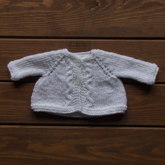 Waldorf Doll White Cardigan for 16 - 14 inch Dolls | Hand Knitted Wool Doll Cardigans