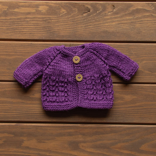 Waldorf Doll Purple Cardigan for 16 - 14 inch Dolls | Hand Knitted Wool Doll Cardigans