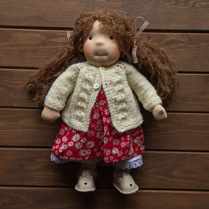 Waldorf Doll Cream Cardigan for 16 - 14 inch Dolls | Hand Knitted Wool Doll Cardigans