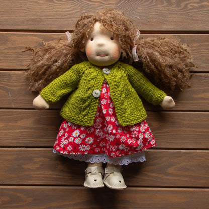 Waldorf Doll Light Green Cardigan for 16 - 14 inch Dolls | Hand Knitted Wool Doll Cardigans