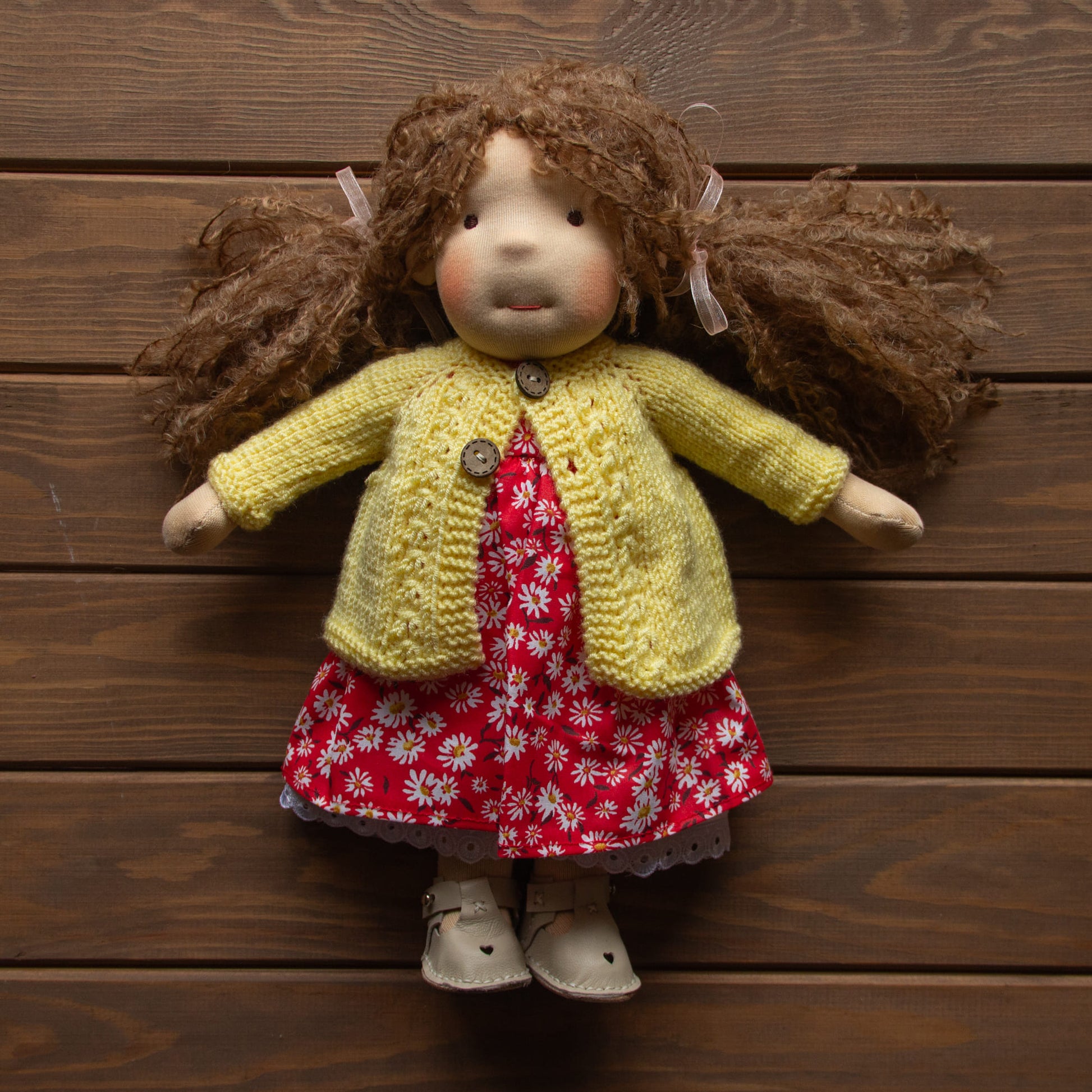 Waldorf Doll Yellow Cardigan for 16 - 14 inch Dolls | Hand Knitted Wool Doll Cardigans