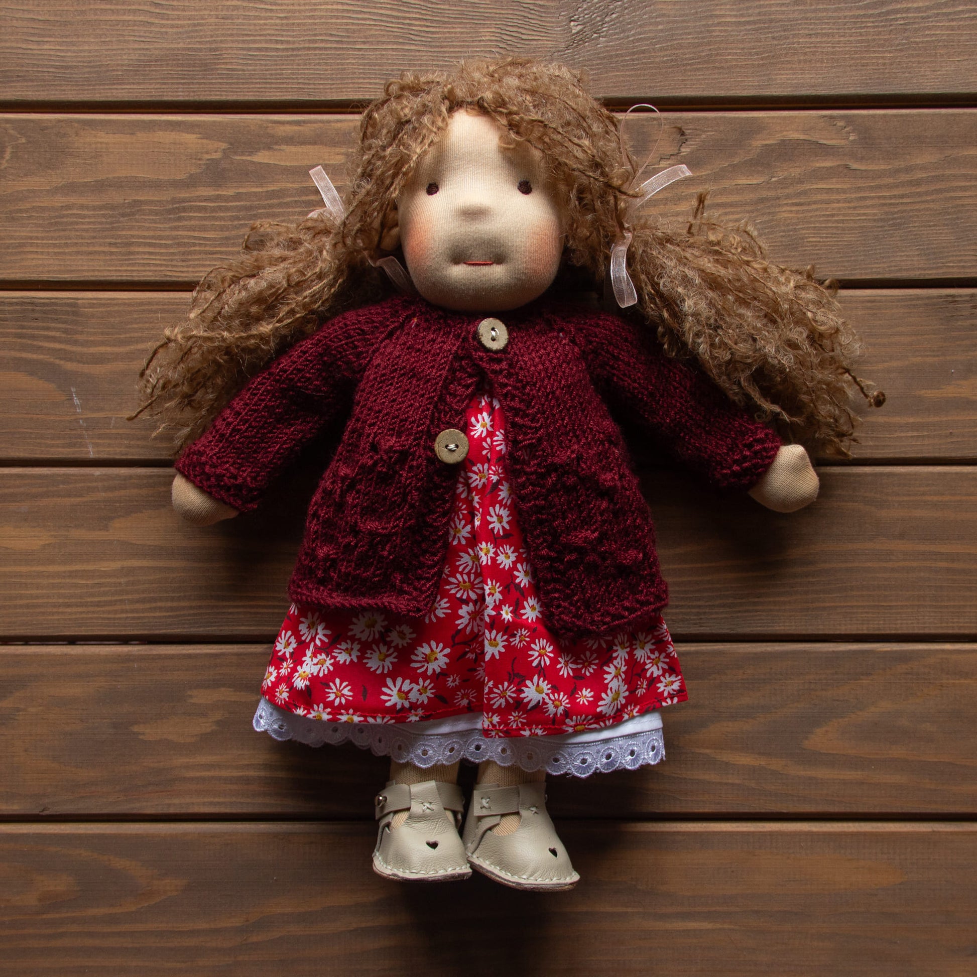 Waldorf Doll Brown Cardigan for 16 - 14 inch Dolls | Hand Knitted Wool Doll Cardigans