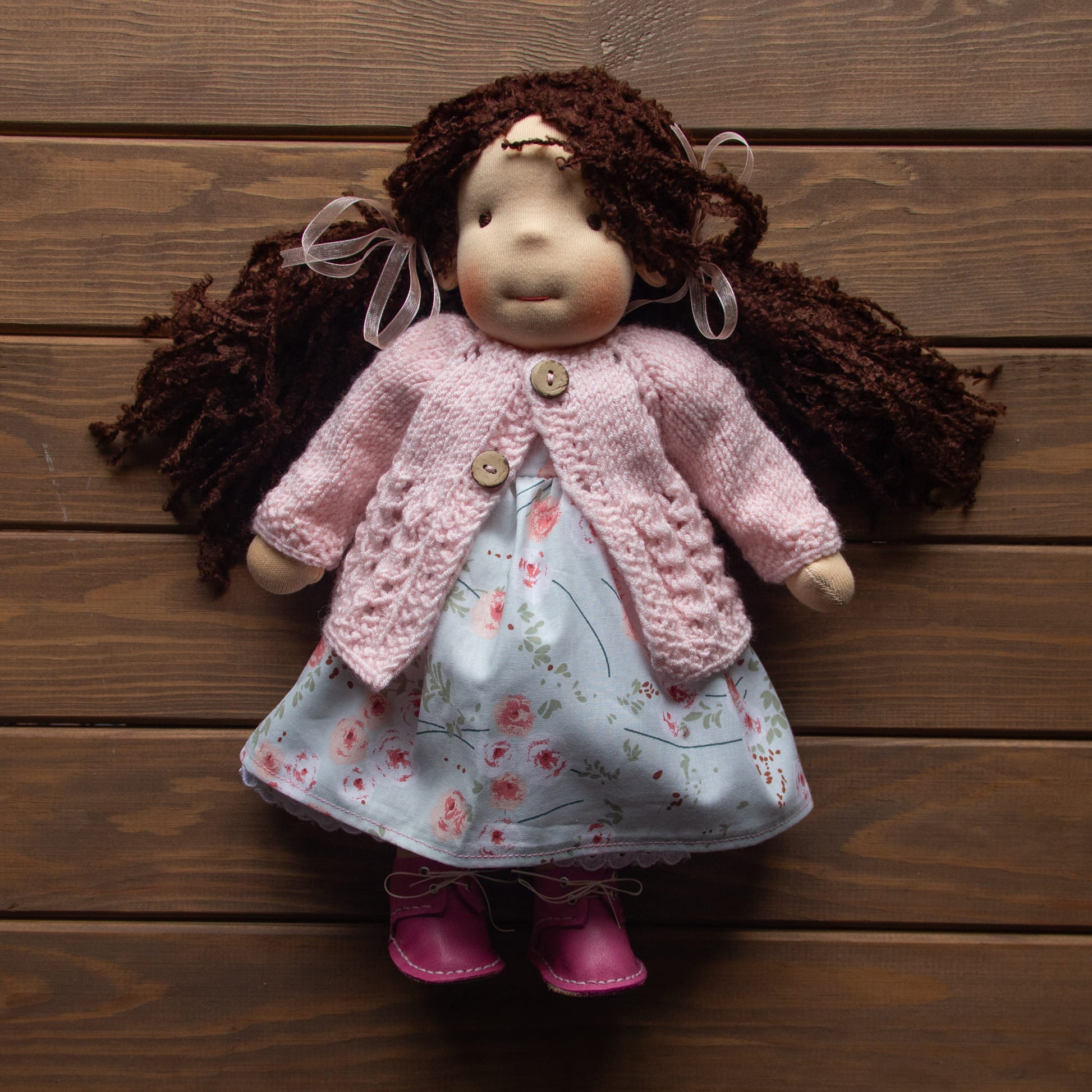 Waldorf Doll Pink Cardigan for 16 - 14 inch Dolls | Hand Knitted Wool Doll Cardigans