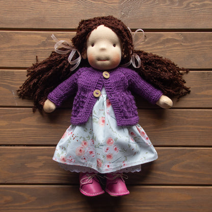 Waldorf Doll Purple Cardigan for 16 - 14 inch Dolls | Hand Knitted Wool Doll Cardigans