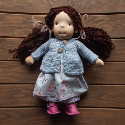 Waldorf Doll Light Blue Cardigan for 16 - 14 inch Dolls | Hand Knitted Wool Doll Cardigans