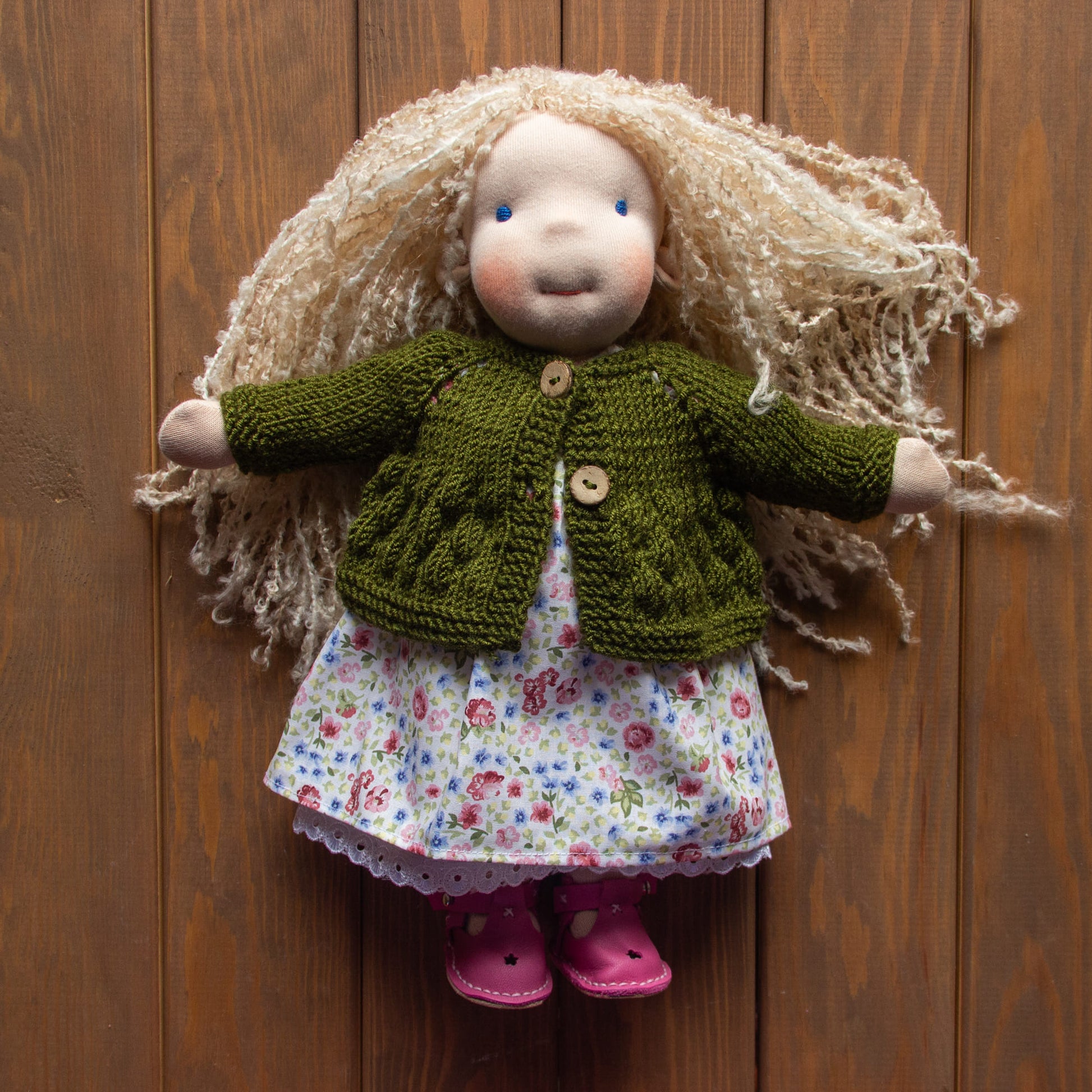 Waldorf Doll Dark Green Cardigan for 16 - 14 inch Dolls | Hand Knitted Wool Doll Cardigans