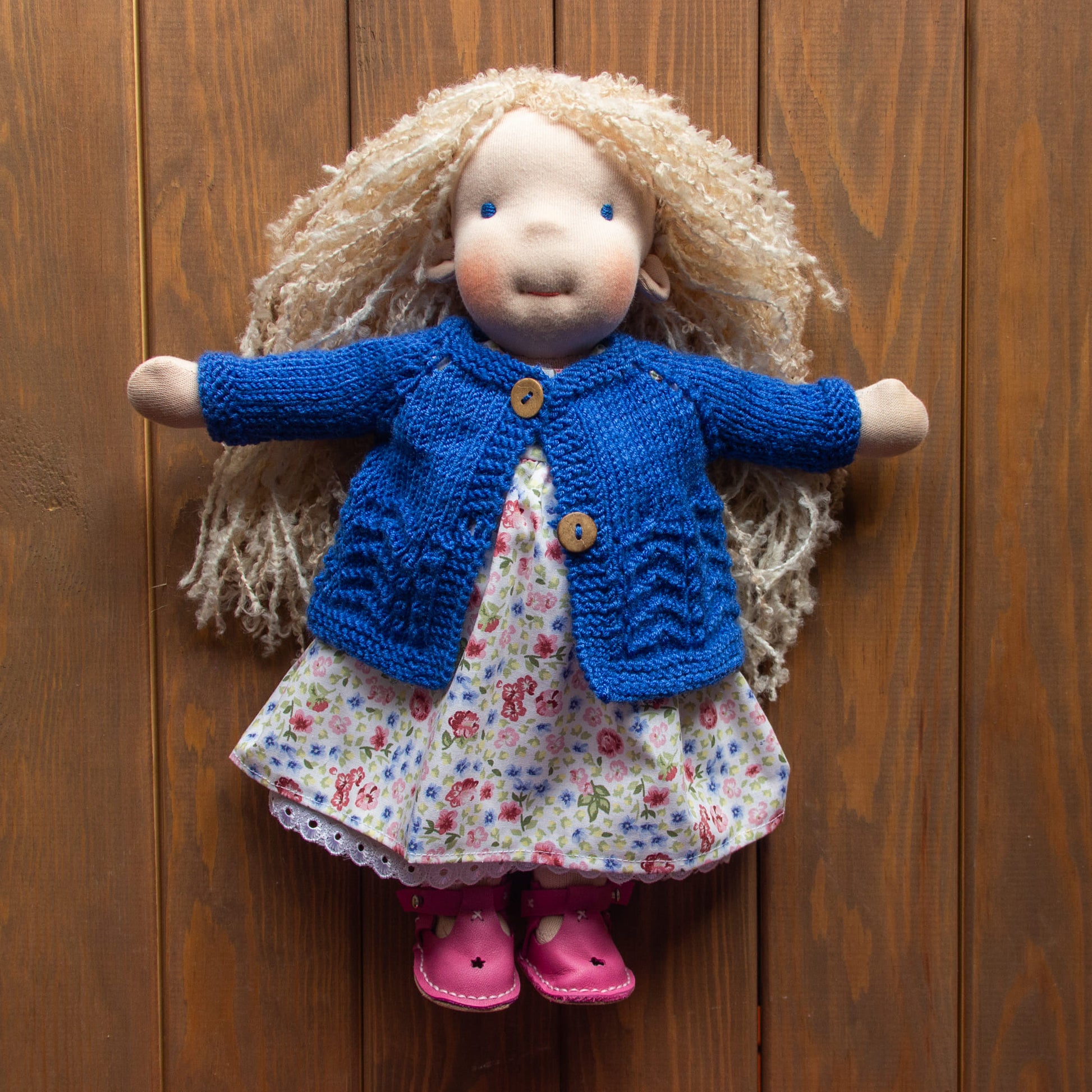 Waldorf Doll Dark Blue Cardigan for 16 - 14 inch Dolls | Hand Knitted Wool Doll Cardigans