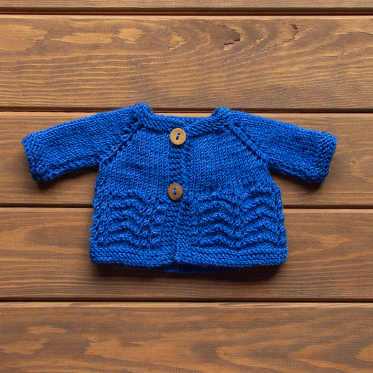 Waldorf Doll Dark Blue Cardigan for 16 - 14 inch Dolls | Hand Knitted Wool Doll Cardigans