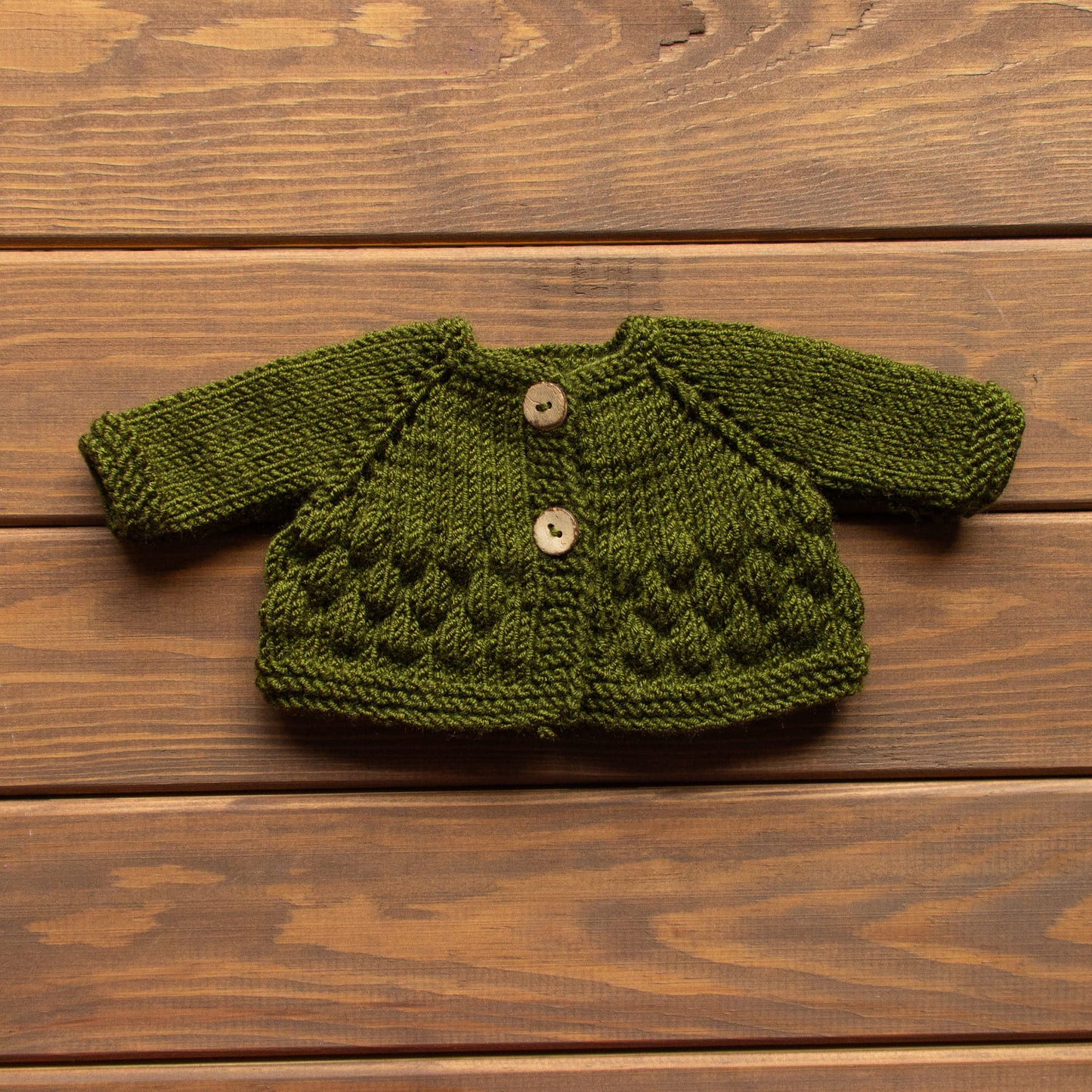 Waldorf Doll Dark Green Cardigan for 16 - 14 inch Dolls | Hand Knitted Wool Doll Cardigans