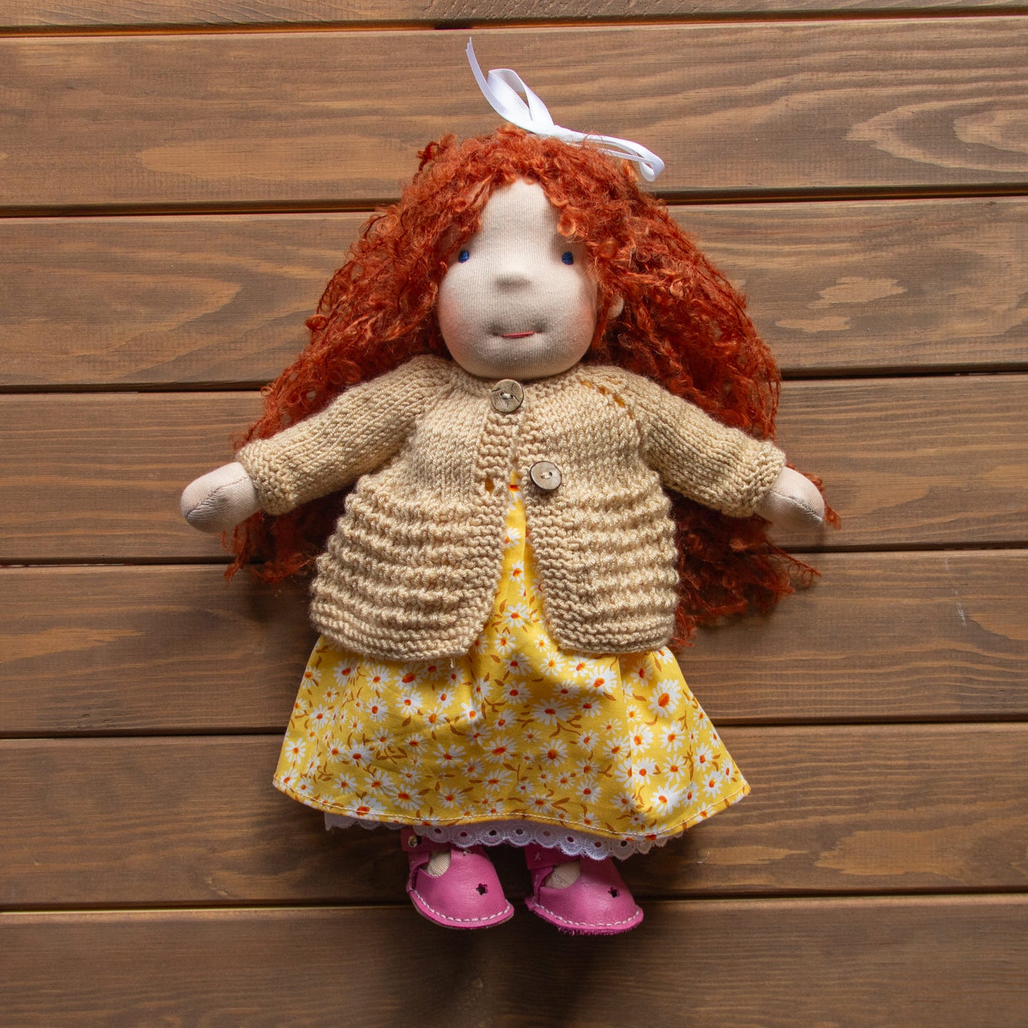 Waldorf Doll Beige Cardigan for 16 - 14 inch Dolls | Hand Knitted Wool Doll Cardigans