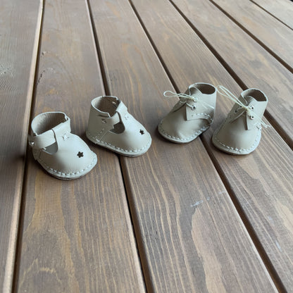 Waldorf Doll Beige Shoes for 16-14 inch Dolls | Handmade Leather Doll Footwear & Boots