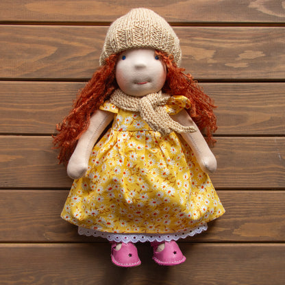 Waldorf Doll Beige Yarn Hat and Scarf for 16 - 14 inch Dolls | Handmade Doll Yarn Hat & Scarf