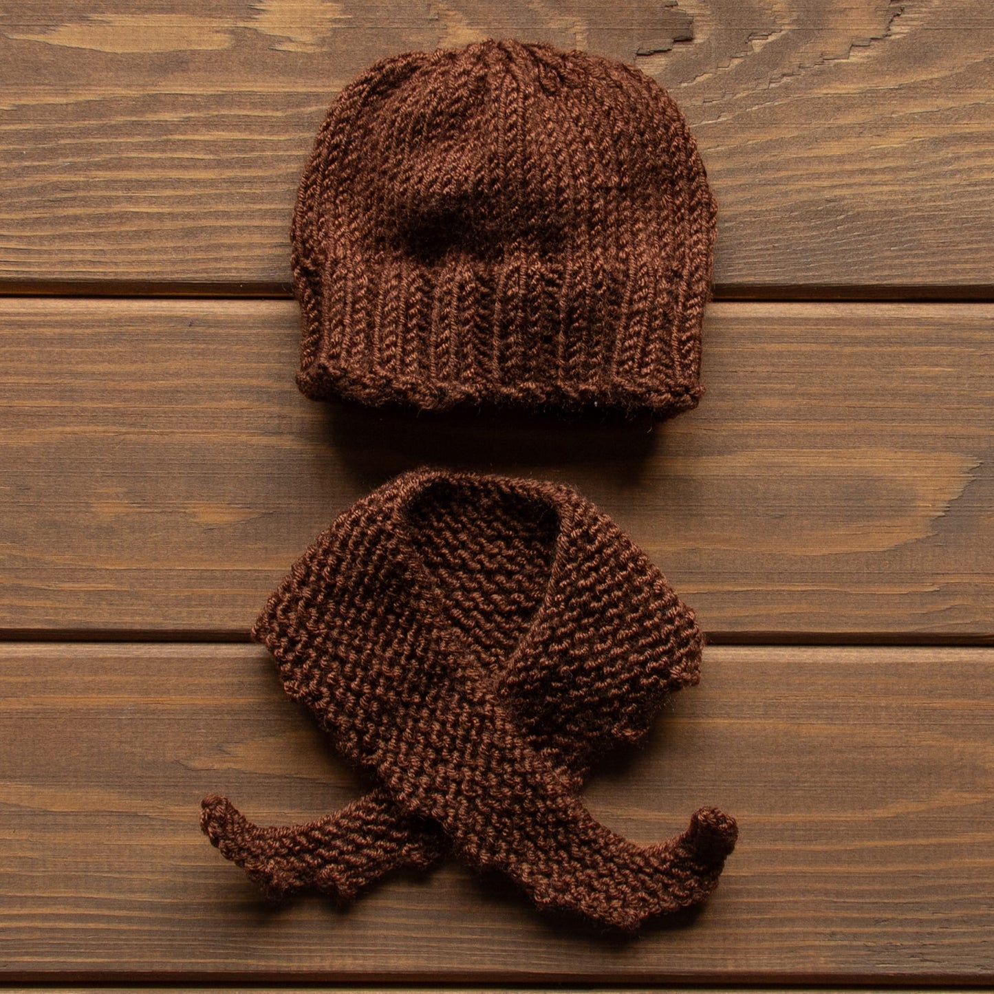 Waldorf Doll Brown Yarn Hat and Scarf for 16 - 14 inch Dolls | Handmade Doll Yarn Hat & Scarf