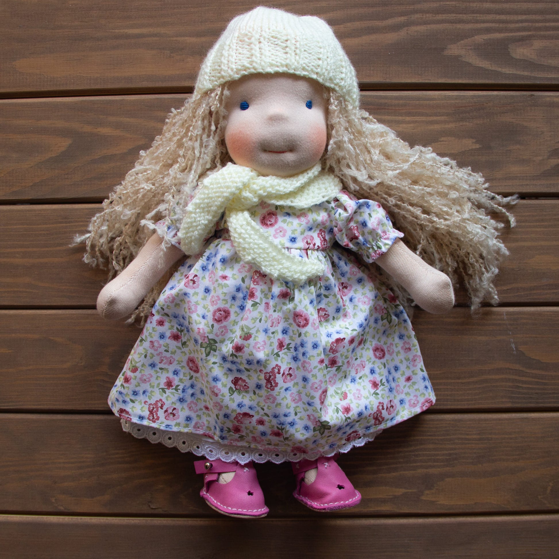 Waldorf Doll Cream Yarn Hat and Scarf for 16 - 14 inch Dolls | Handmade Doll Yarn Hat & Scarf