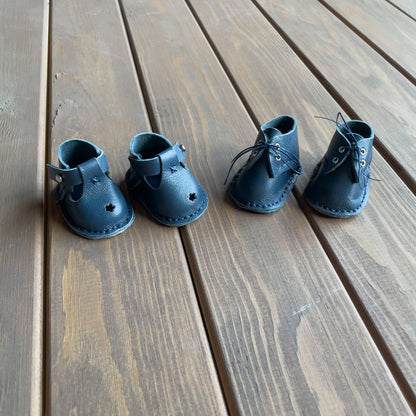 Waldorf Doll Dark Blue Shoes for 16-14 inch Dolls | Handmade Leather Doll Footwear & Boots