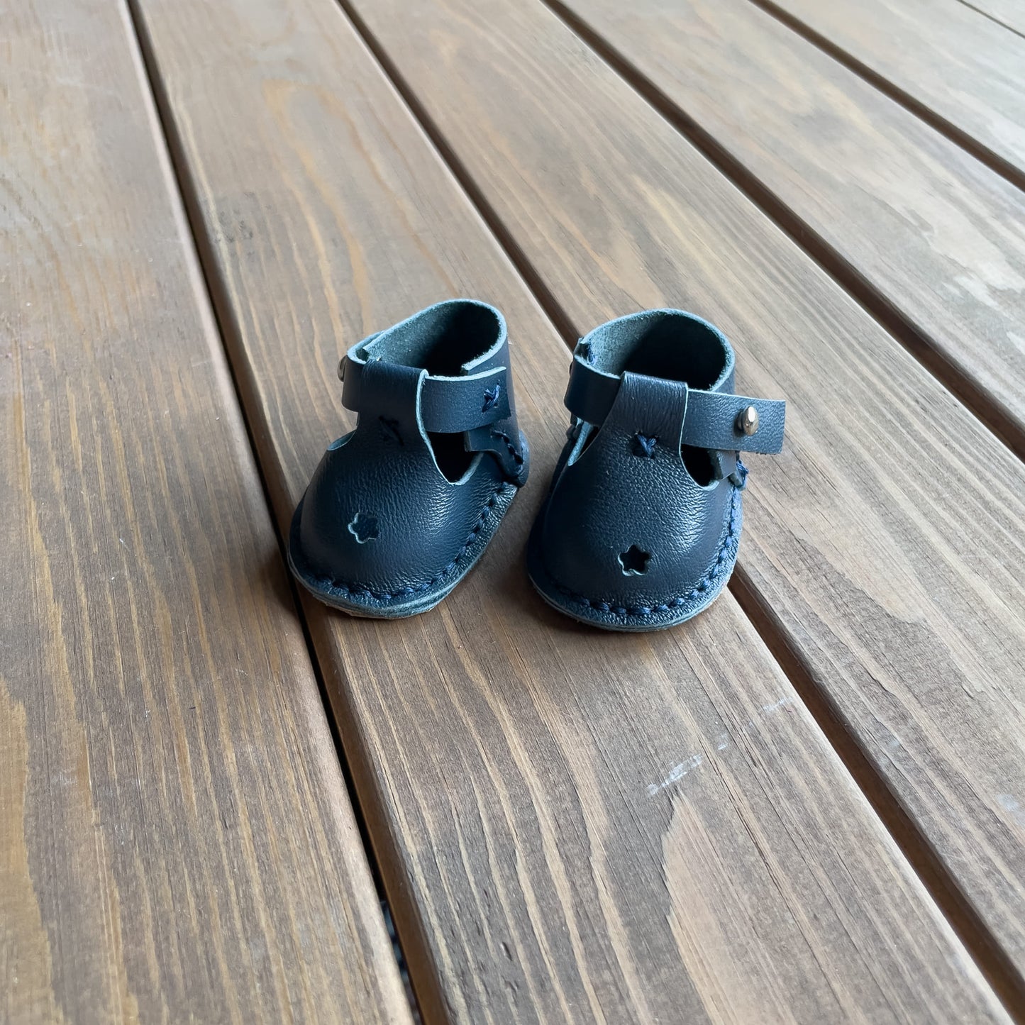 Waldorf Doll Dark Blue Shoes for 16-14 inch Dolls | Handmade Leather Doll Footwear & Boots