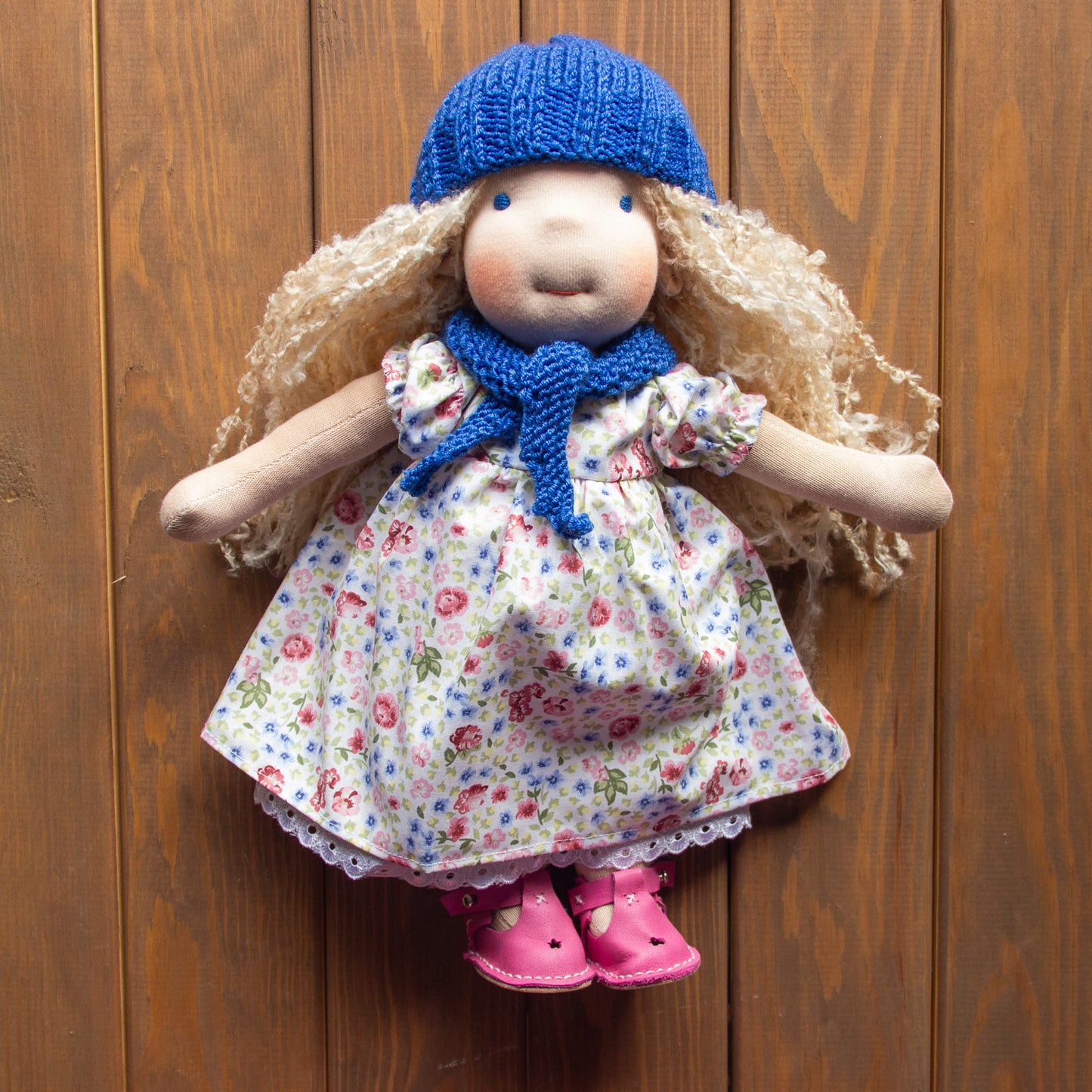 Waldorf Doll Dark Blue Yarn Hat and Scarf for 16 - 14 inch Dolls | Handmade Doll Yarn Hat & Scarf