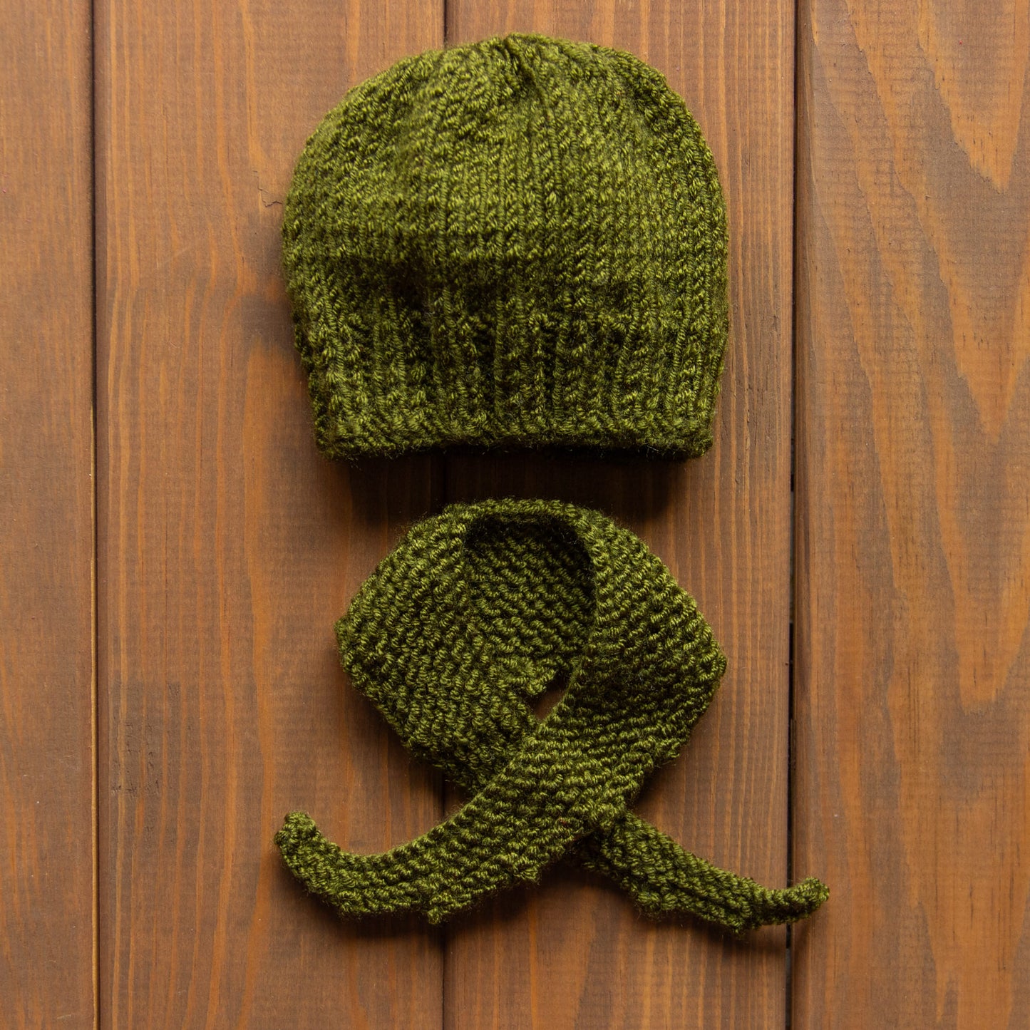 Waldorf Doll Dark Green Yarn Hat and Scarf for 16 - 14 inch Dolls | Handmade Doll Yarn Hat & Scarf