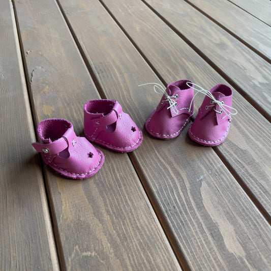 Waldorf Doll Dark Pink Shoes for 16-14 inch Dolls | Handmade Leather Doll Footwear & Boots