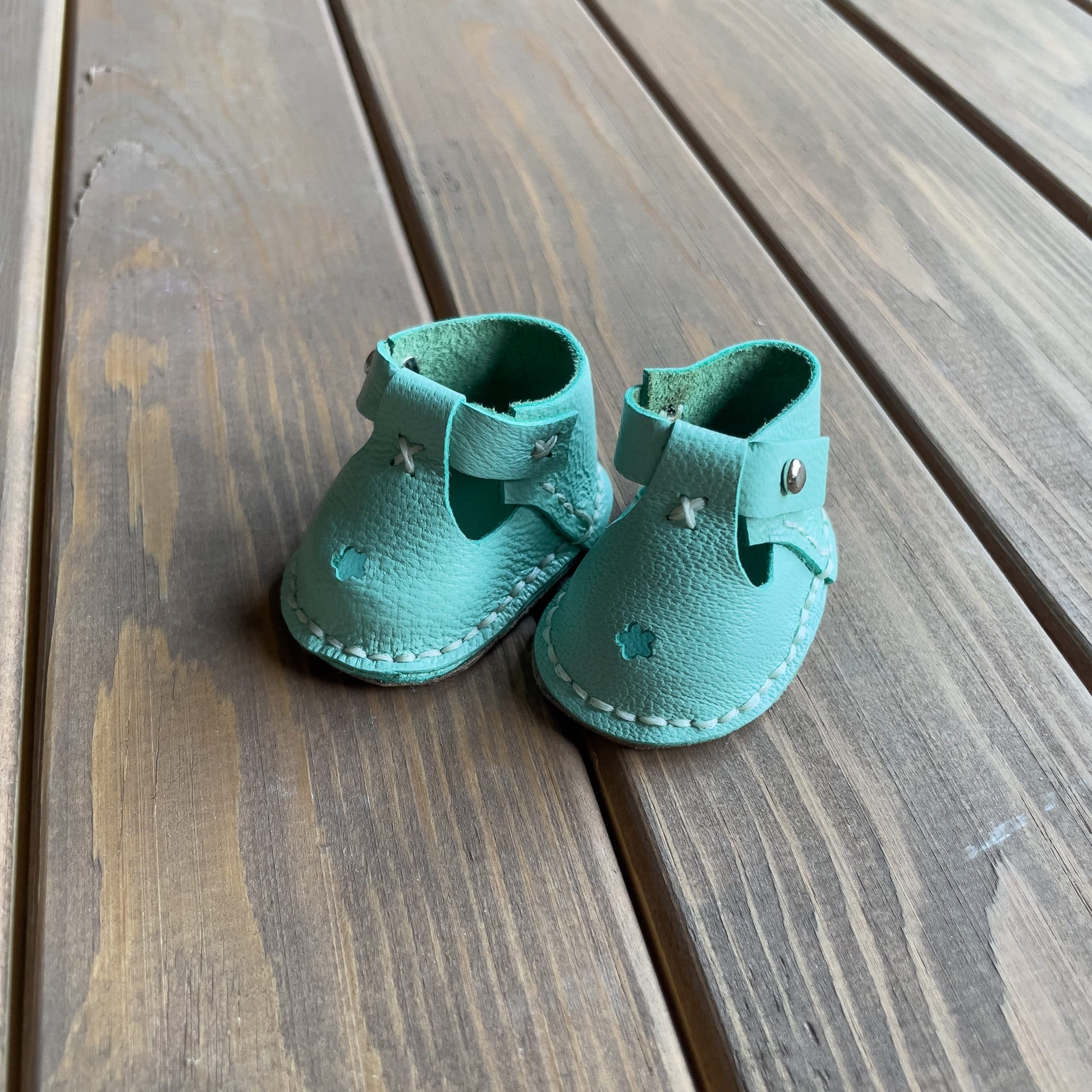 Waldorf Doll Light Blue Shoes for 16-14 inch Dolls | Handmade Leather Doll Footwear & Boots