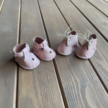 Waldorf Doll Light Pink Shoes for 16-14 inch Dolls | Handmade Leather Doll Footwear & Boots