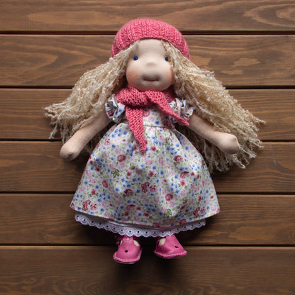 Waldorf Doll Old Rose Yarn Hat and Scarf for 16 - 14 inch Dolls | Handmade Doll Yarn Hat & Scarf