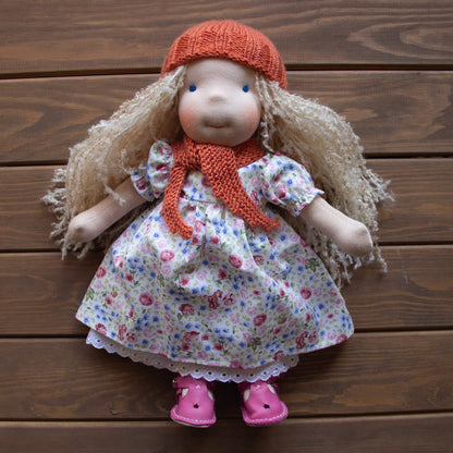 Waldorf Doll Orange Yarn Hat and Scarf for 16 - 14 inch Dolls | Handmade Doll Yarn Hat & Scarf