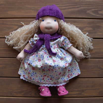 Waldorf Doll Purple Yarn Hat and Scarf for 16 - 14 inch Dolls | Handmade Doll Yarn Hat & Scarf