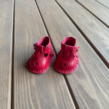 Waldorf Doll Red Shoes for 16-14 inch Dolls | Handmade Leather Doll Footwear & Boots