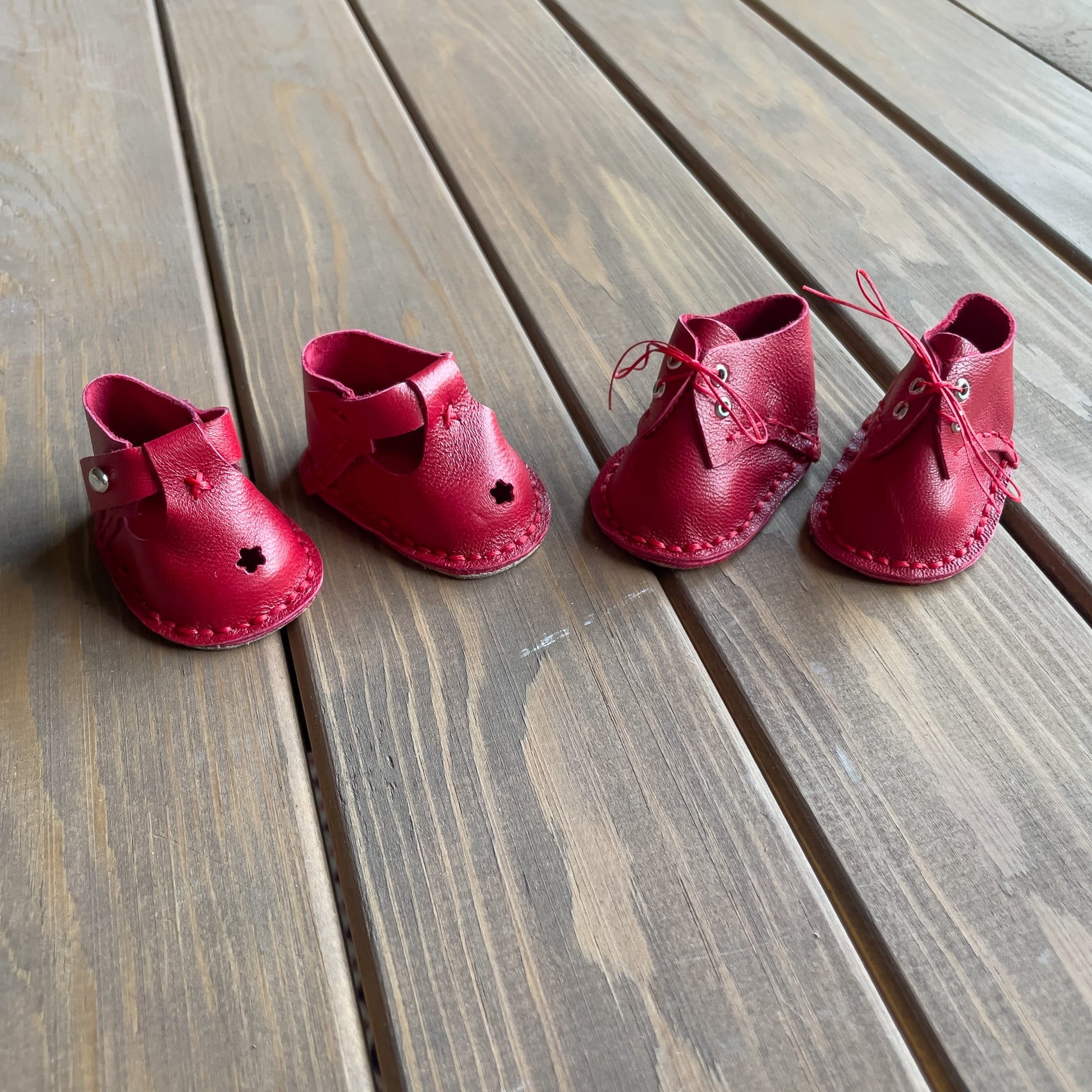 Waldorf Doll Red Shoes for 16-14 inch Dolls | Handmade Leather Doll Footwear & Boots