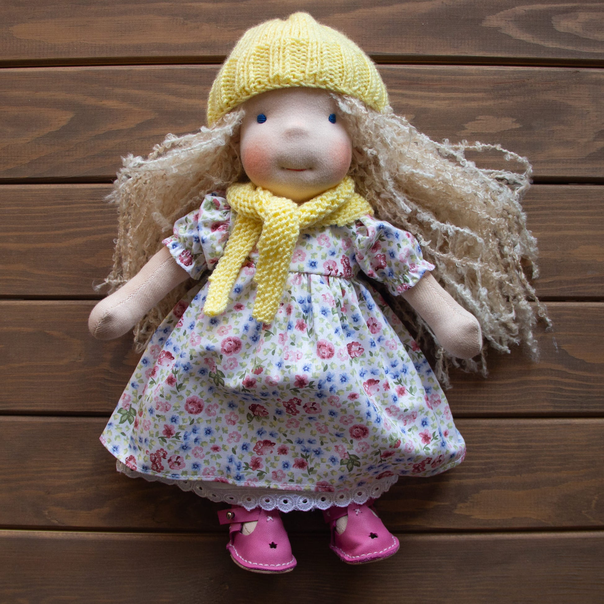 Waldorf Doll Yellow Yarn Hat and Scarf for 16 - 14 inch Dolls | Handmade Doll Yarn Hat & Scarf