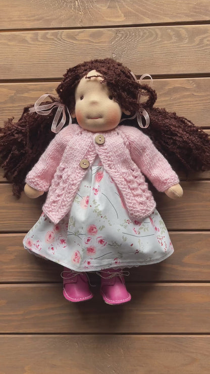 Waldorf Doll Pink Cardigan for 16 - 14 inch Dolls | Hand Knitted Wool Doll Cardigans