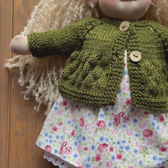 Waldorf Doll Dark Green Cardigan for 16 - 14 inch Dolls | Hand Knitted Wool Doll Cardigans