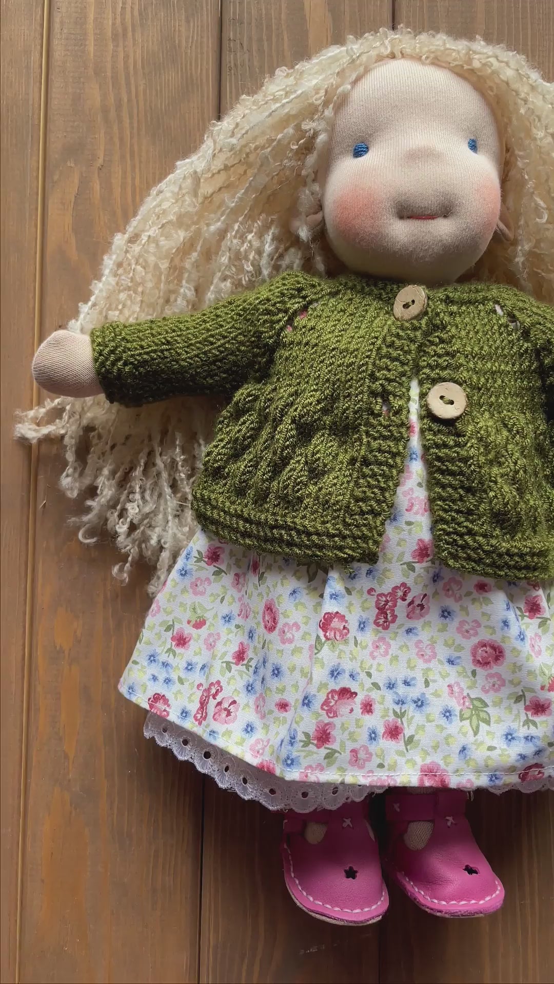 Waldorf Doll Dark Green Cardigan for 16 - 14 inch Dolls | Hand Knitted Wool Doll Cardigans