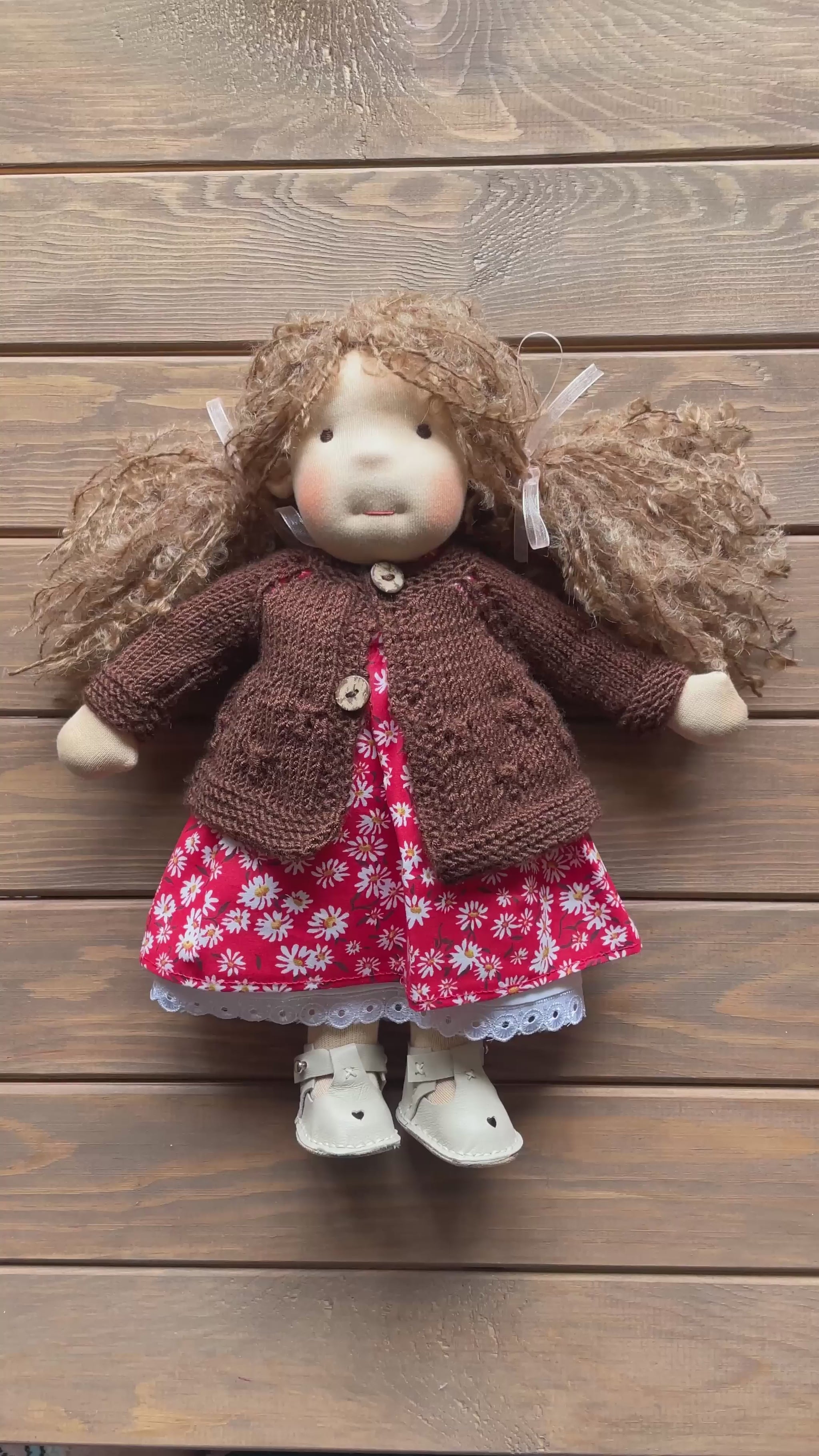 Waldorf Doll Brown Cardigan for 16 - 14 inch Dolls | Hand Knitted Wool Doll Cardigans