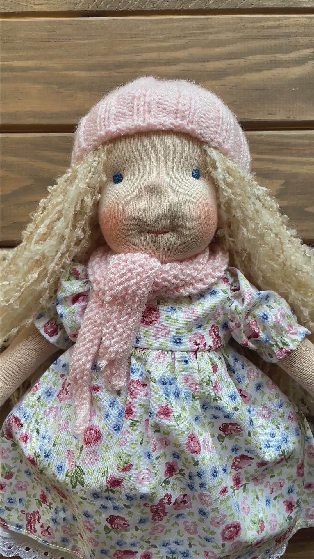 Waldorf Doll Pink Yarn Hat and Scarf for 16 - 14 inch Dolls | Handmade Doll Yarn Hat & Scarf