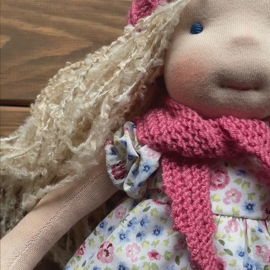 Waldorf Doll Old Rose Yarn Hat and Scarf for 16 - 14 inch Dolls | Handmade Doll Yarn Hat & Scarf