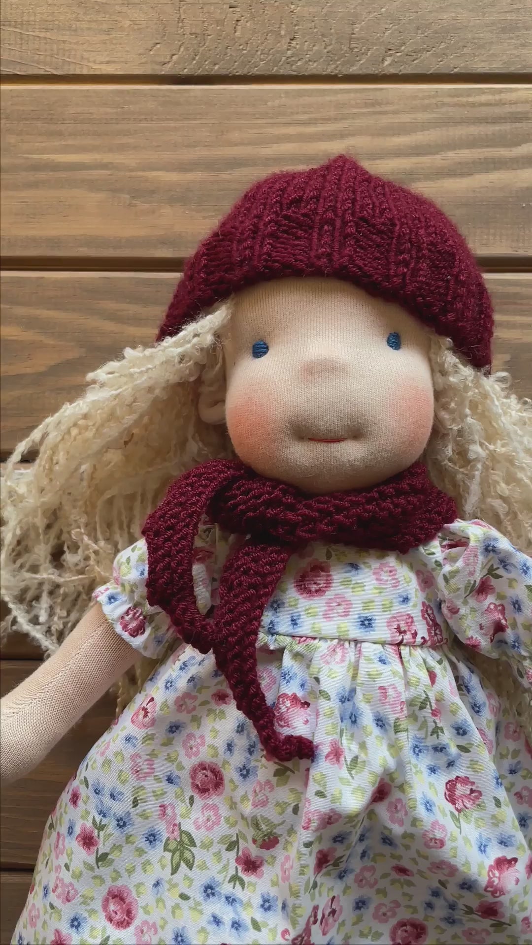 Waldorf Doll Claret Red Yarn Hat and Scarf for 16 - 14 inch Dolls | Handmade Doll Yarn Hat & Scarf