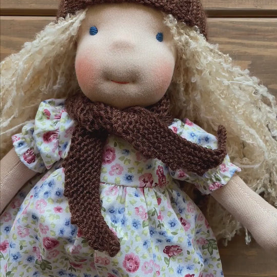 Waldorf Doll Brown Yarn Hat and Scarf for 16 - 14 inch Dolls | Handmade Doll Yarn Hat & Scarf