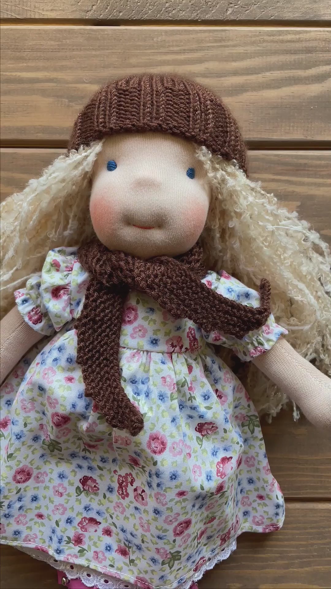 Waldorf Doll Brown Yarn Hat and Scarf for 16 - 14 inch Dolls | Handmade Doll Yarn Hat & Scarf