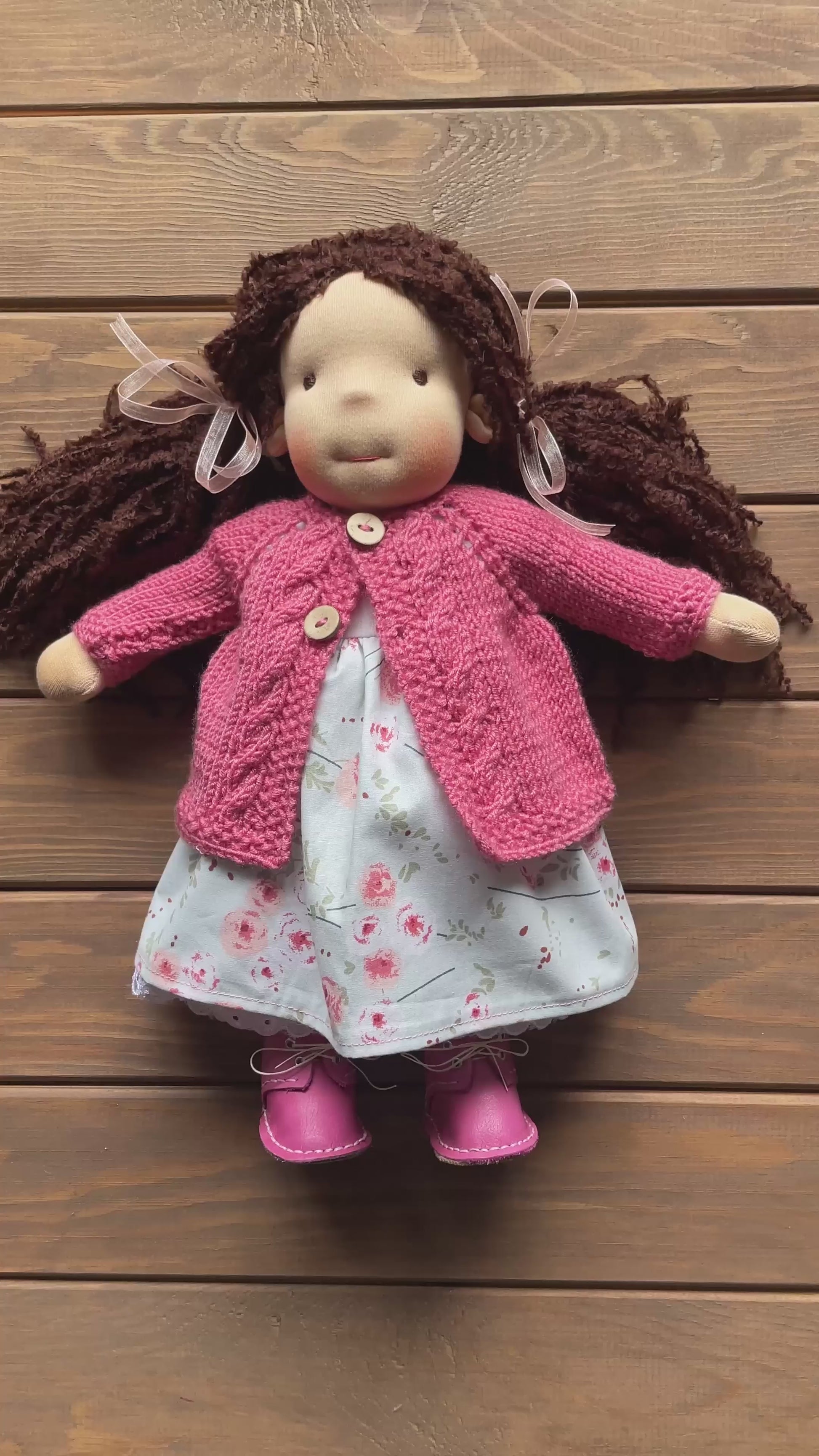 Waldorf Doll Old Rose Cardigan for 16 - 14 inch Dolls | Hand Knitted Wool Doll Cardigans