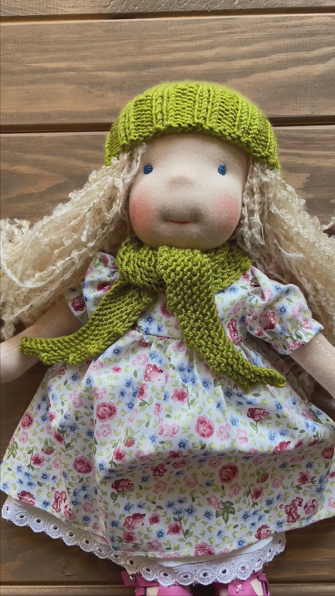 Waldorf Doll Light Green Yarn Hat and Scarf for 16 - 14 inch Dolls | Handmade Doll Yarn Hat & Scarf