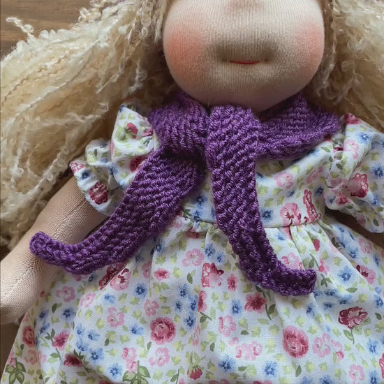 Waldorf Doll Purple Yarn Hat and Scarf for 16 - 14 inch Dolls | Handmade Doll Yarn Hat & Scarf