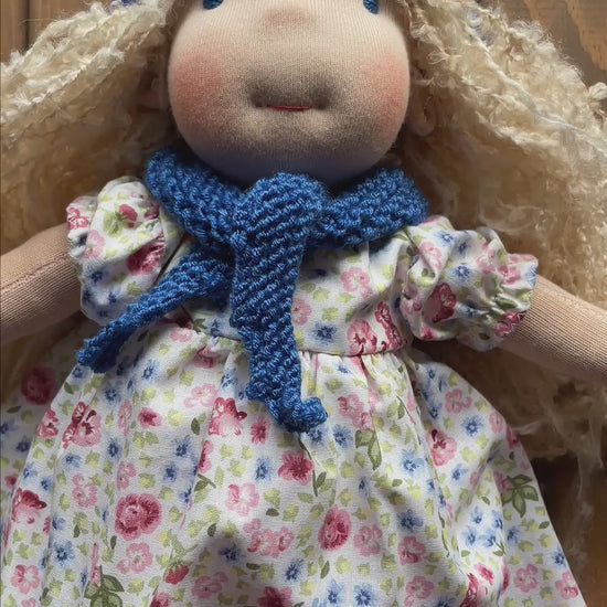 Waldorf Doll Dark Blue Yarn Hat and Scarf for 16 - 14 inch Dolls | Handmade Doll Yarn Hat & Scarf