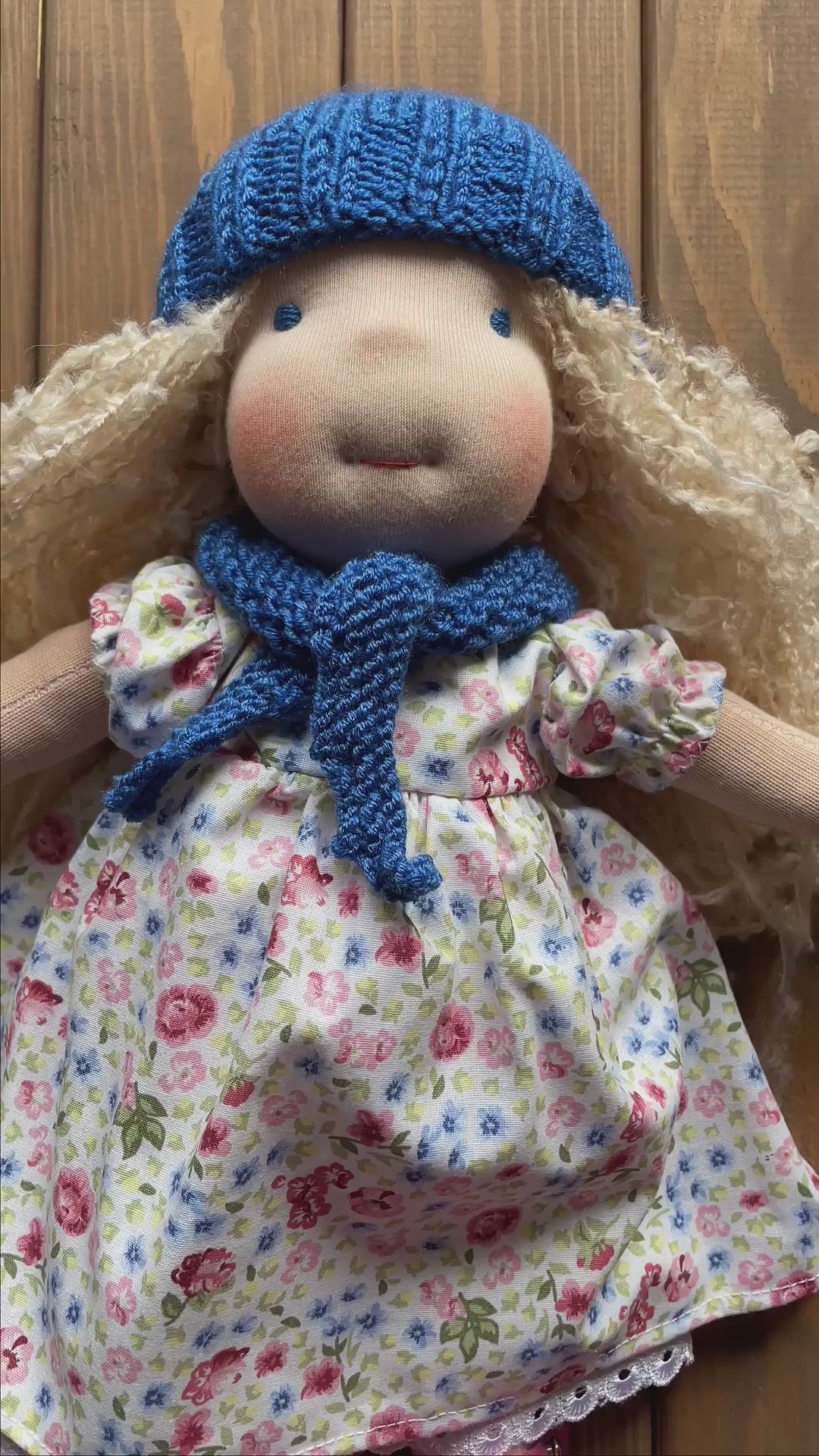 Waldorf Doll Dark Blue Yarn Hat and Scarf for 16 - 14 inch Dolls | Handmade Doll Yarn Hat & Scarf